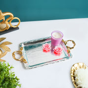 MARKET99 Iron Decorative Tray with Silver & Gold Handle