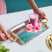 MARKET99 Iron Decorative Tray with Silver & Gold Handle