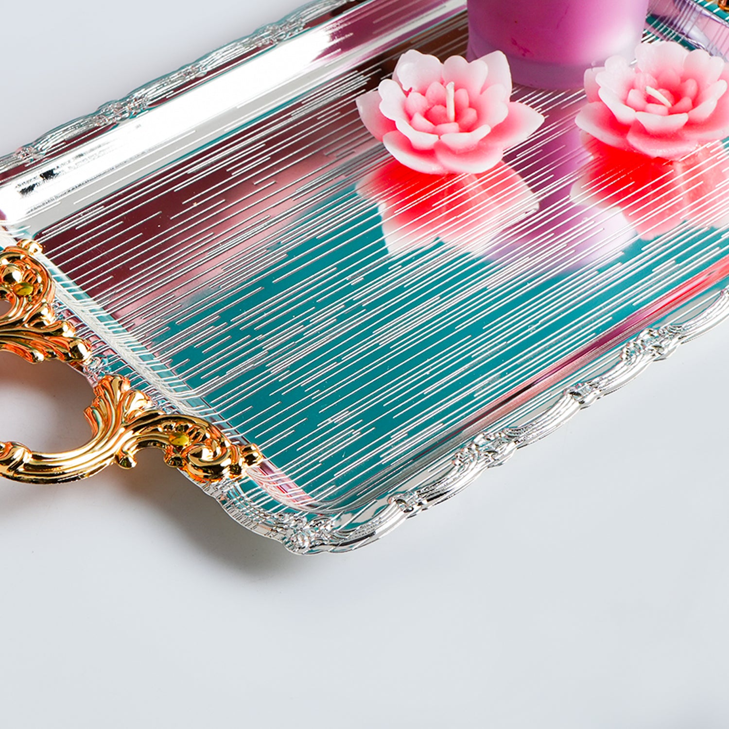 MARKET99 Iron Decorative Tray with Silver & Gold Handle