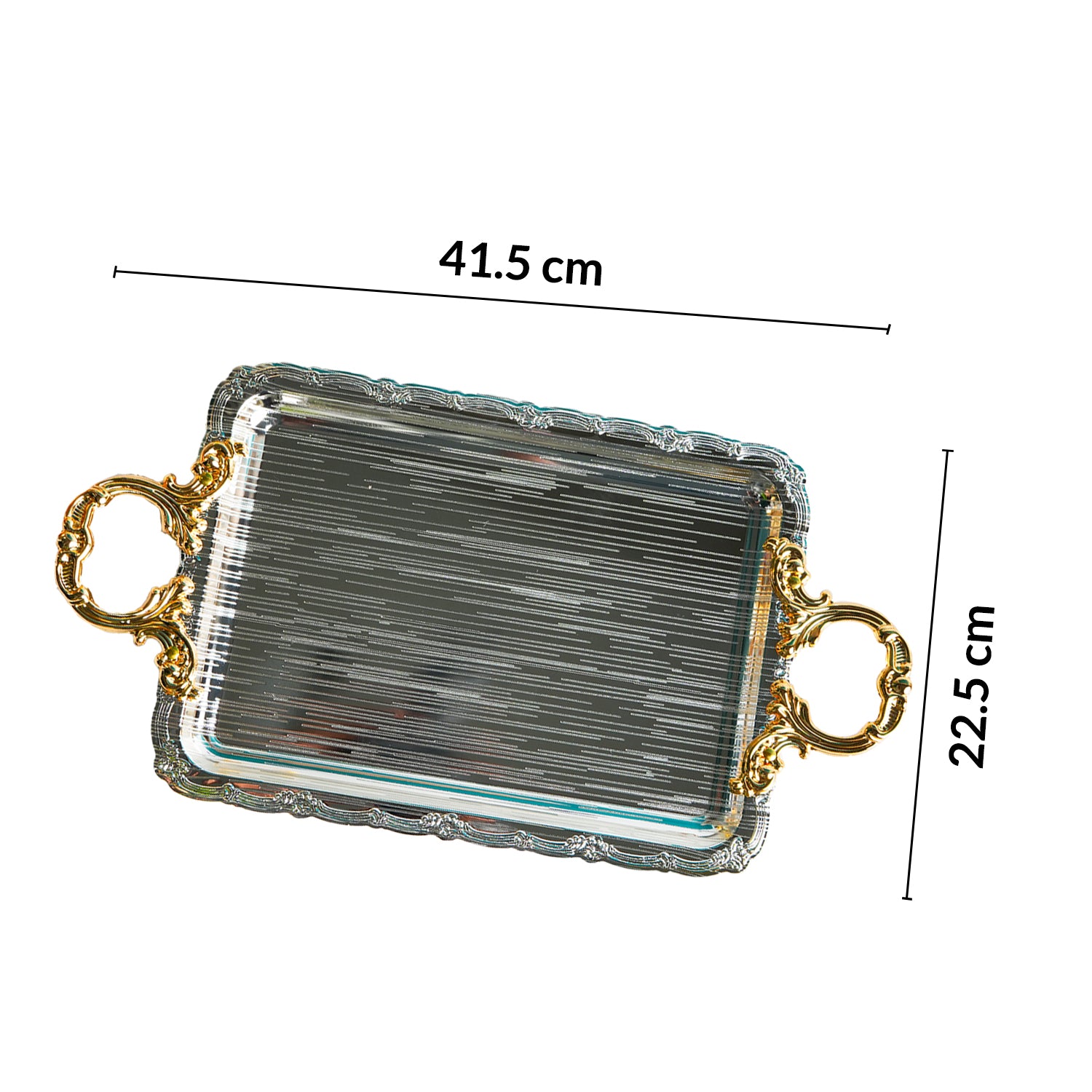 MARKET99 Iron Decorative Tray with Silver & Gold Handle