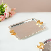 MARKET99 Rectangular Iron Decorative Tray with Silver & Gold Handle