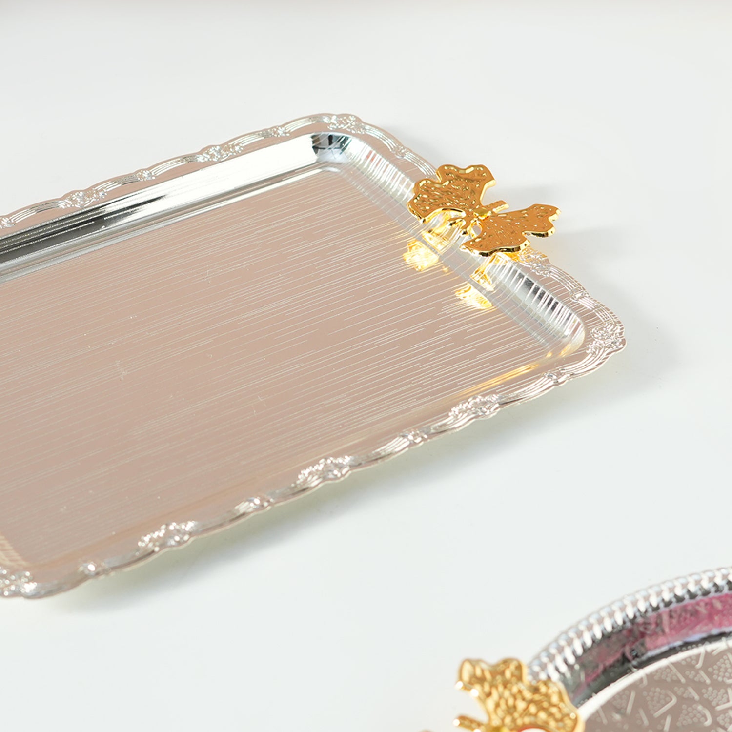 MARKET99 Rectangular Iron Decorative Tray with Silver & Gold Handle
