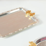 MARKET99 Rectangular Iron Decorative Tray with Silver & Gold Handle