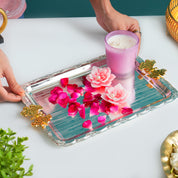 MARKET99 Rectangular Iron Decorative Tray with Silver & Gold Handle