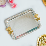 MARKET99 Rectangular Iron Decorative Tray with Silver & Gold Handle