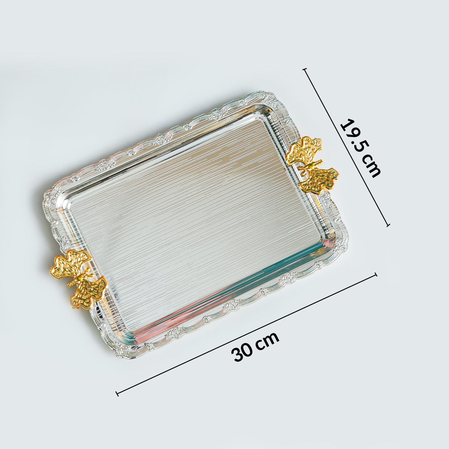 MARKET99 Rectangular Iron Decorative Tray with Silver & Gold Handle