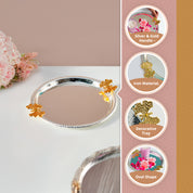MARKET99 Ornate Rim Decorative Tray with Silver & Gold Handles
