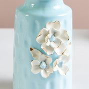 MARKET99 Sky Blue Round Ceramic Vase with Floral Appliques