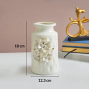 MARKET99 White Round Ceramic Vase with Floral Appliques