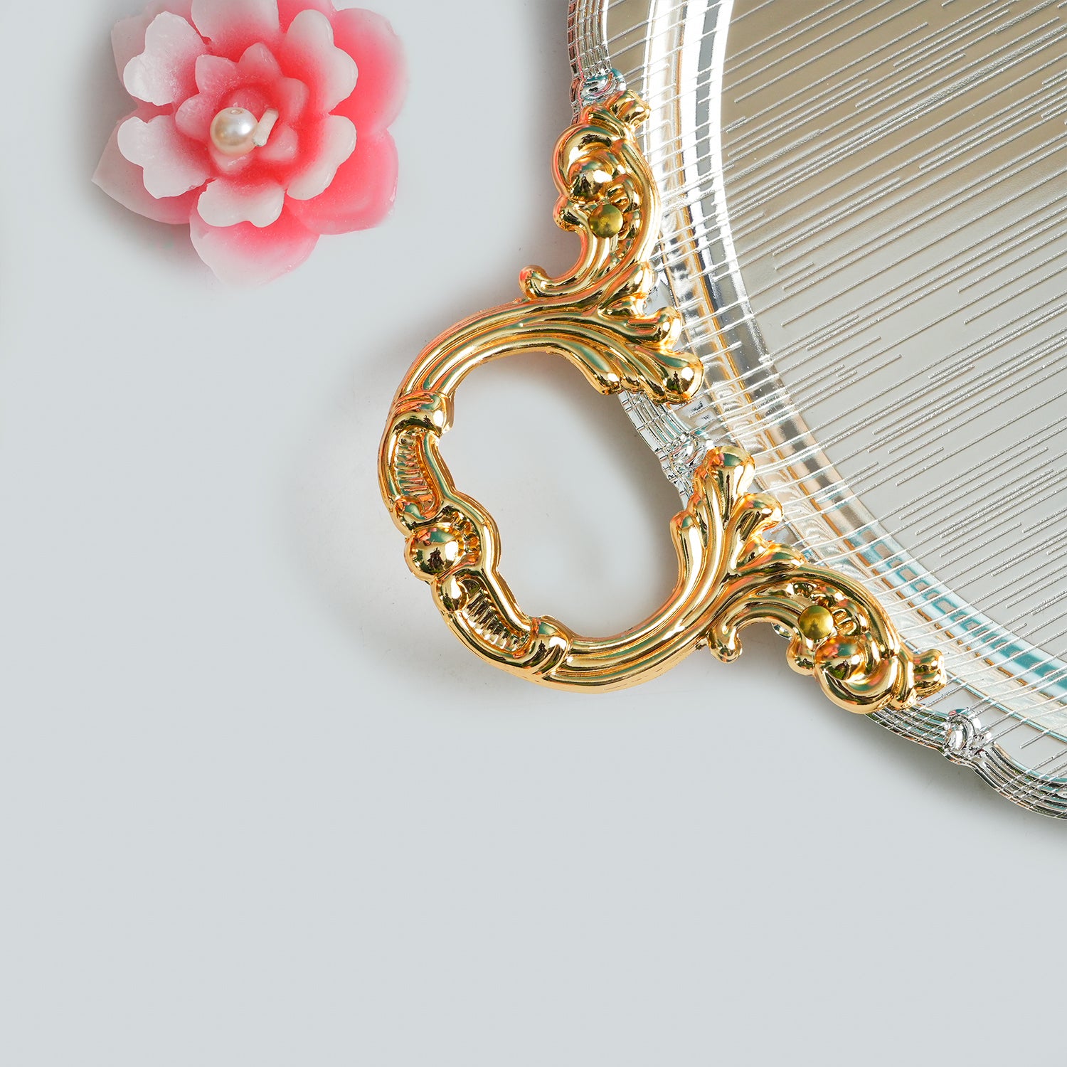 MARKET99 Glossy Oval Decorative Tray with Gold/Silver Handles