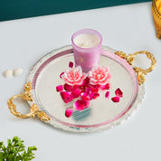 MARKET99 Glossy Oval Decorative Tray with Gold/Silver Handles
