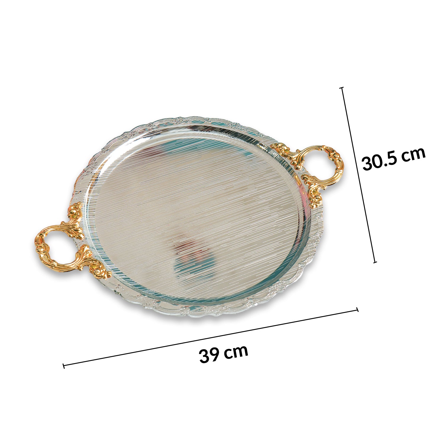 MARKET99 Glossy Oval Decorative Tray with Gold/Silver Handles
