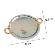 MARKET99 Glossy Oval Decorative Tray with Gold/Silver Handles