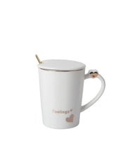 Ceramic Coffee Mug With Lid - 380Ml, Mixing Spoon