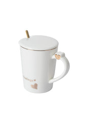 Ceramic Coffee Mug With Lid - 380Ml, Mixing Spoon
