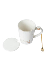 Ceramic Coffee Mug With Lid - 380Ml, Mixing Spoon