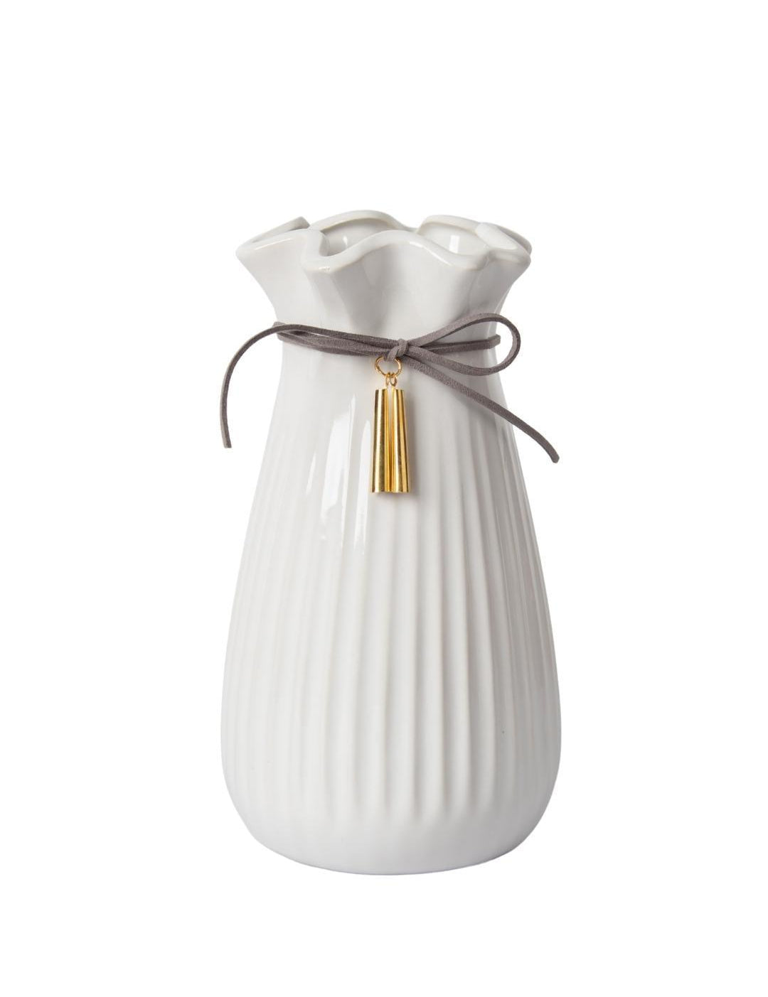 Ceramic Floral Mouth Vase With Tassel