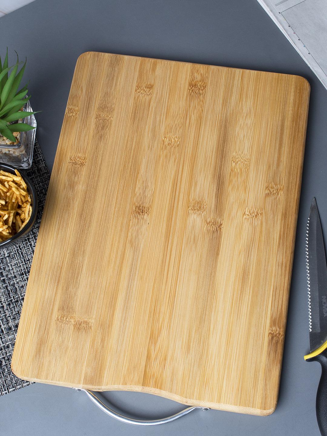 Chopping Board, with Metal Handle, Natural Wood Colour, Bamboo