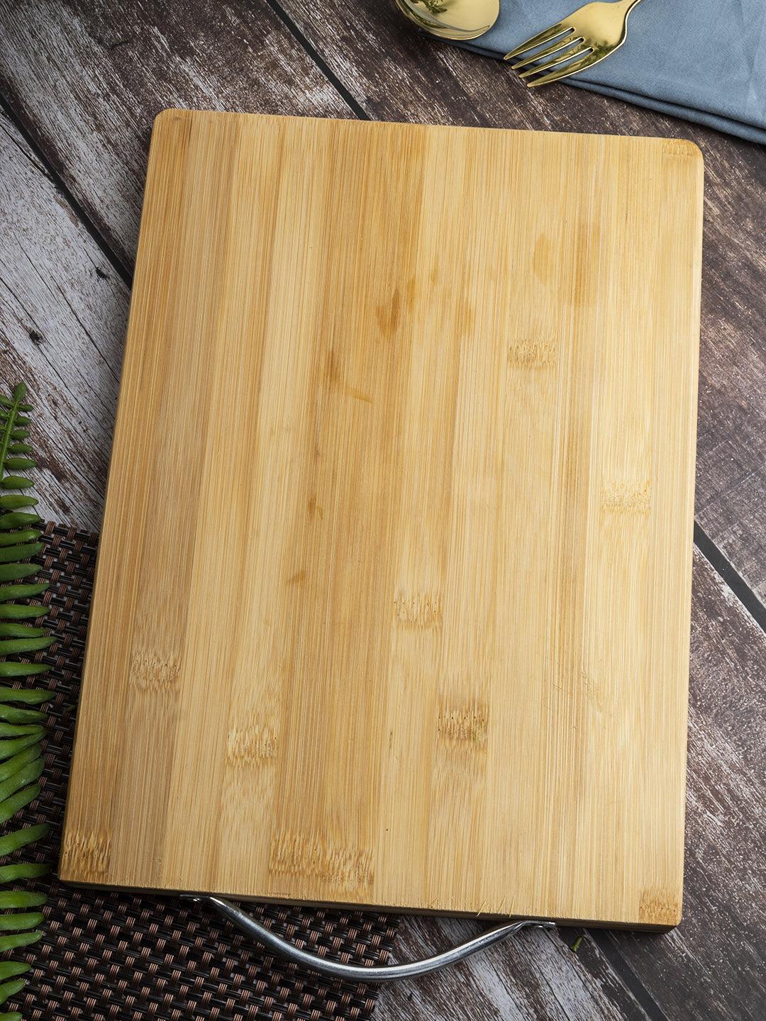 Chopping Board, with Metal Handle, Wooden Finish, Natural Wood Colour, Bamboo - MARKET 99