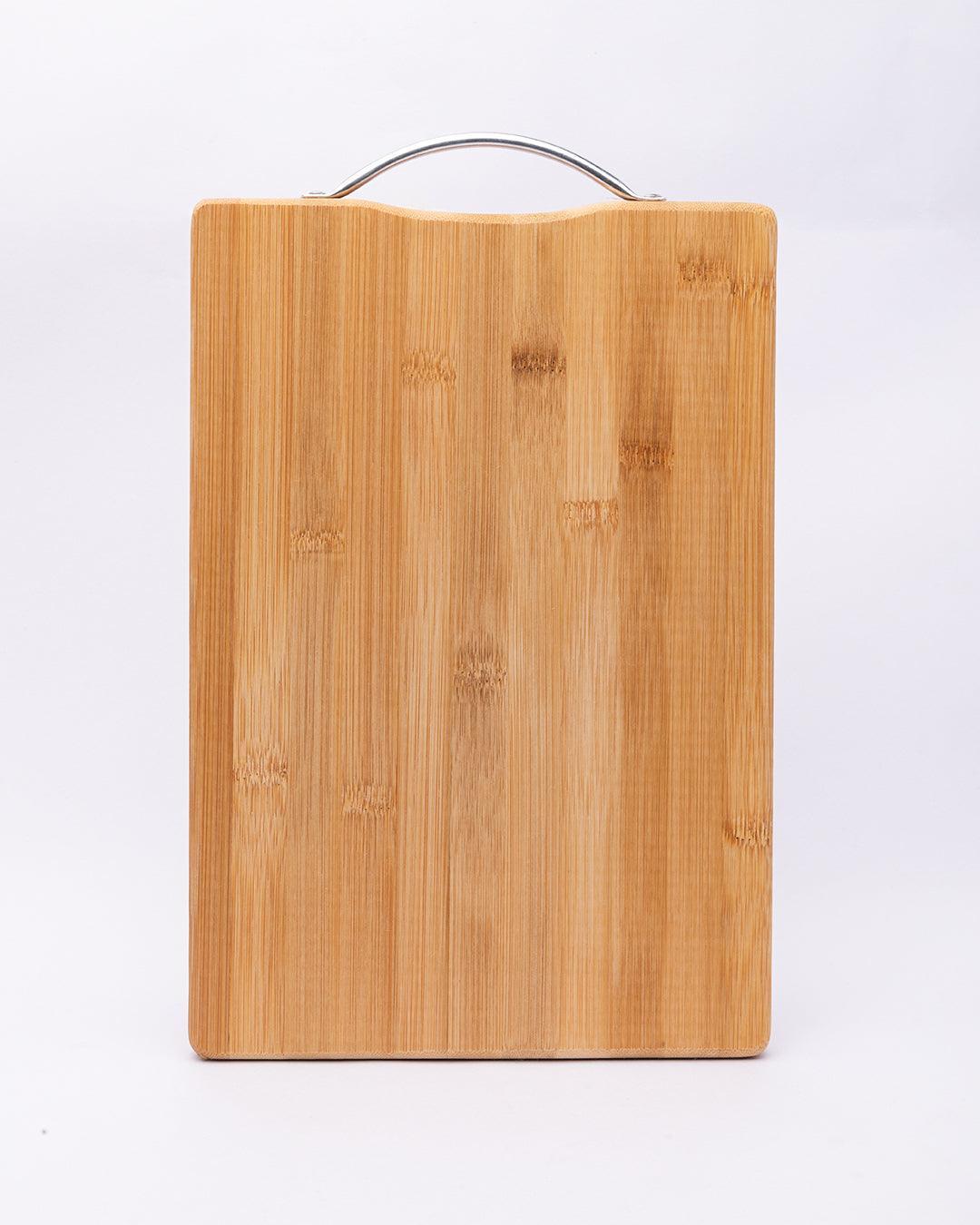 Chopping Board, with Metal Handle, Wooden Finish, Natural Wood Colour, Bamboo - MARKET 99