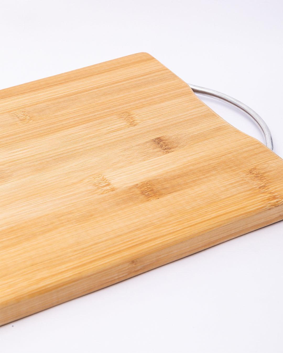 Chopping Board, with Metal Handle, Wooden Finish, Natural Wood Colour, Bamboo - MARKET 99