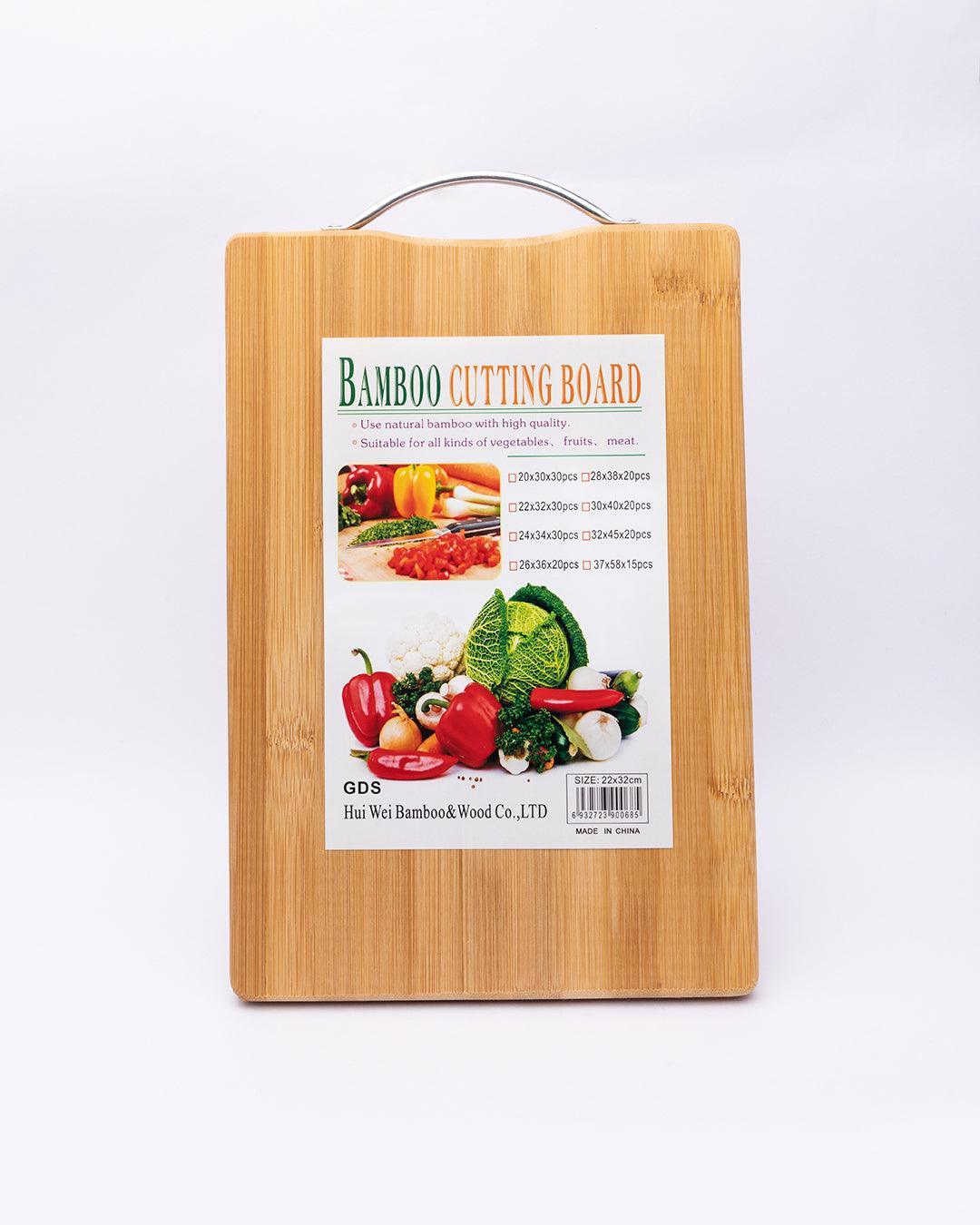 Chopping Board, with Metal Handle, Wooden Finish, Natural Wood Colour, Bamboo - MARKET 99