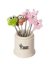 Colorful Plastic Fruit Forks with Adorable Animal Faces - Pack of 7 - MARKET 99