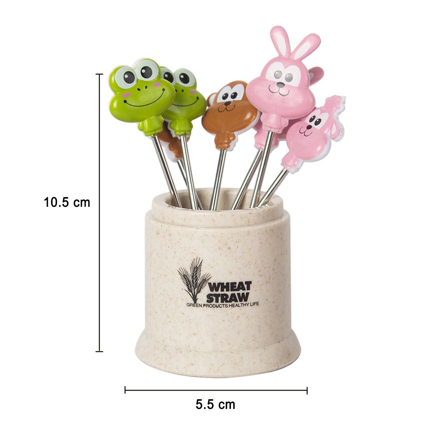 Colorful Plastic Fruit Forks with Adorable Animal Faces - Pack of 7 - MARKET 99