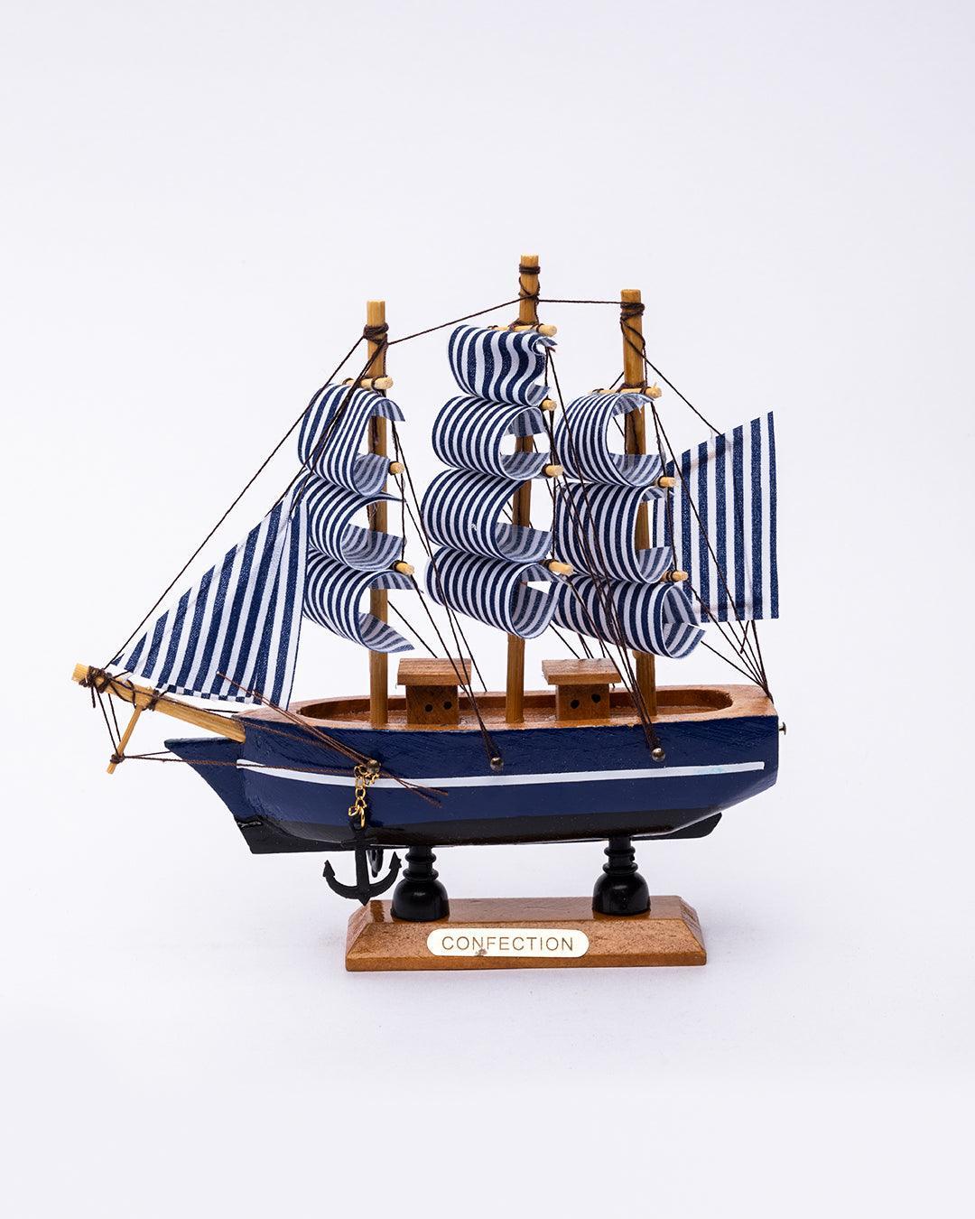 Decorative Boat, Handcrafted Wood, For Home & Office Décor, Antique Finish, Blue, Wood - MARKET 99