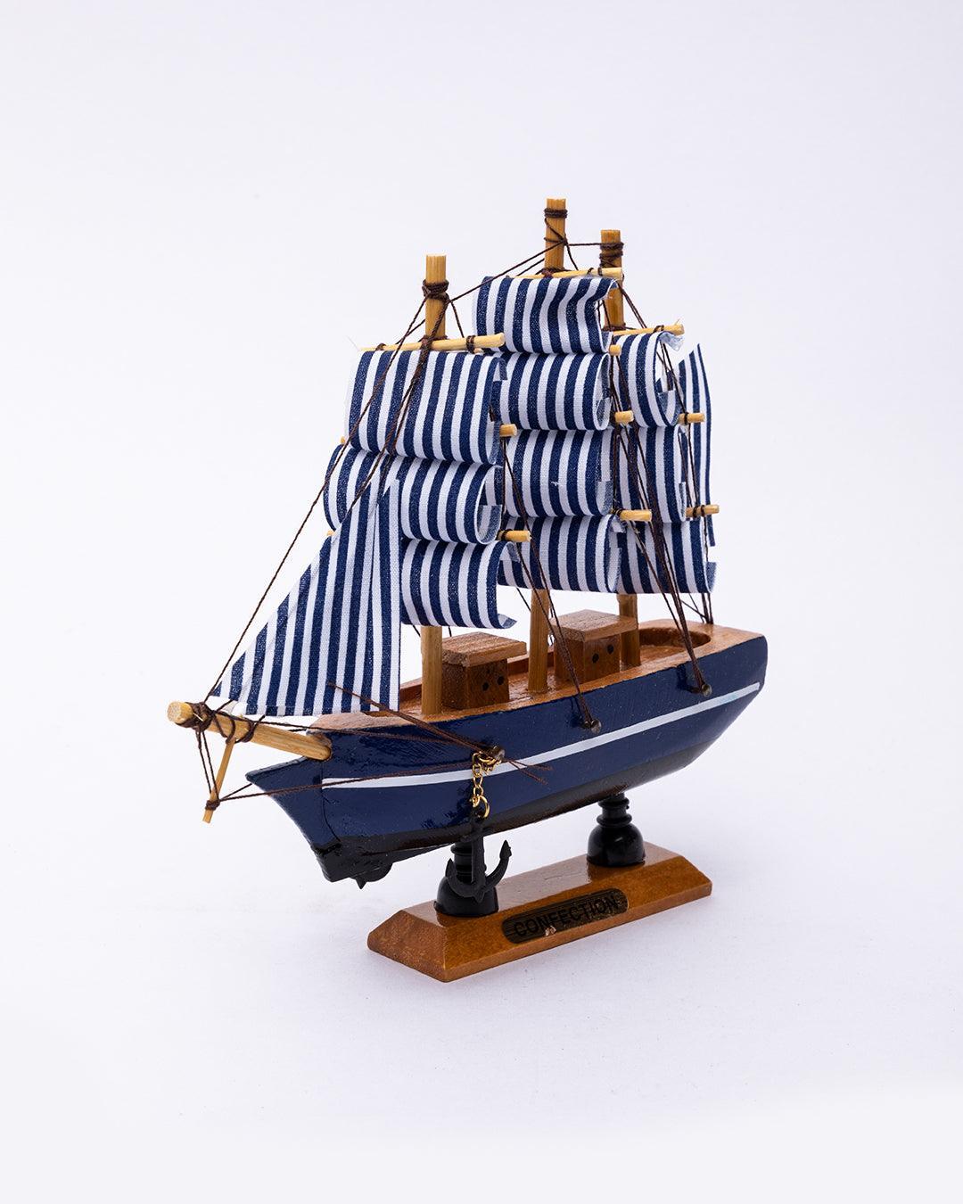 Decorative Boat, Handcrafted Wood, For Home & Office Décor, Antique Finish, Blue, Wood - MARKET 99