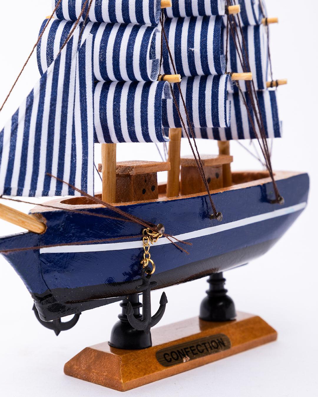 Decorative Boat, Handcrafted Wood, For Home & Office Décor, Antique Finish, Blue, Wood - MARKET 99