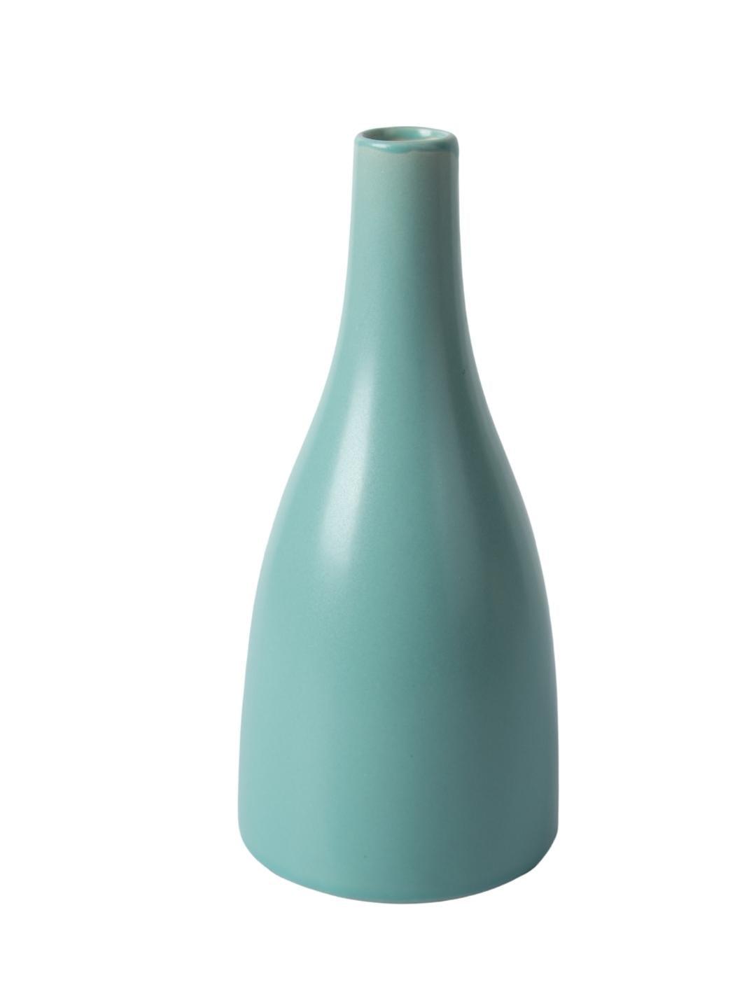 Decorative Ceramic Flower Vase - Green Bottle, Glossy