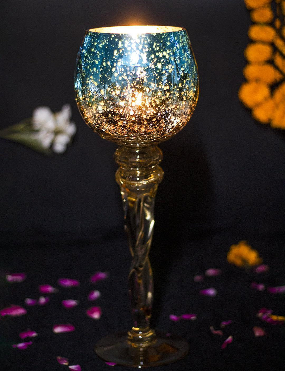 Decorative Skyblue Tined Glass Candlestick Holder - MARKET 99