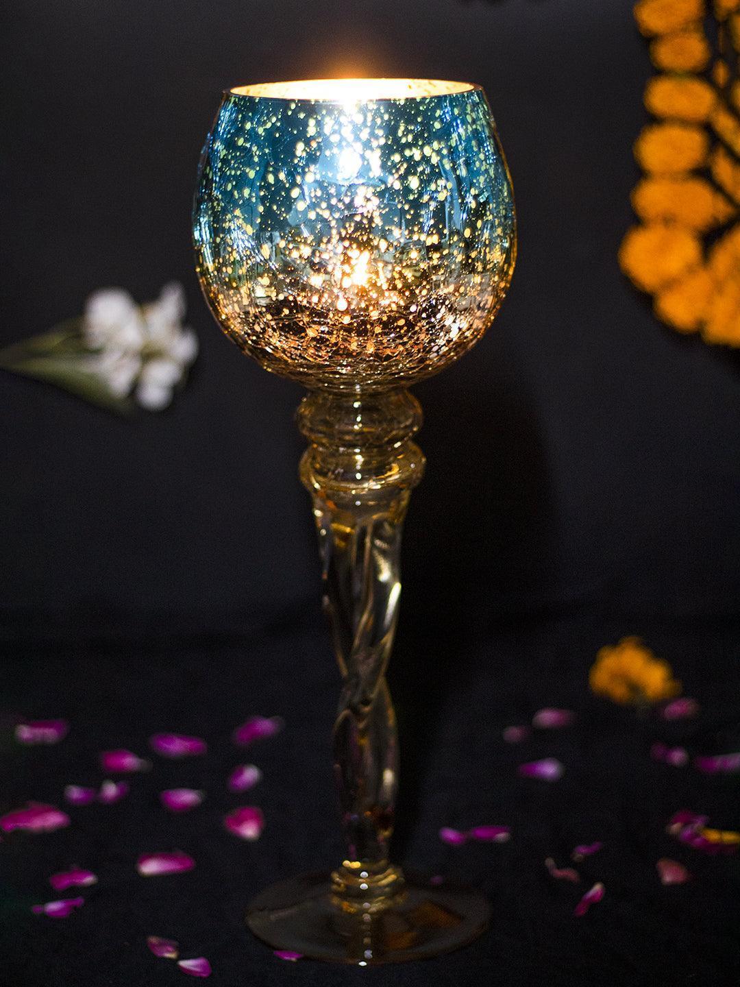 Decorative Skyblue Tined Glass Candlestick Holder - MARKET 99