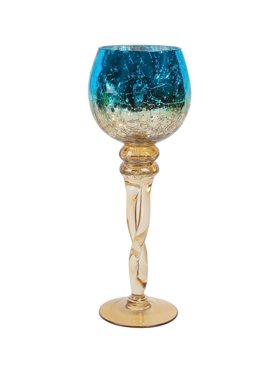 Decorative Skyblue Tined Glass Candlestick Holder - MARKET 99