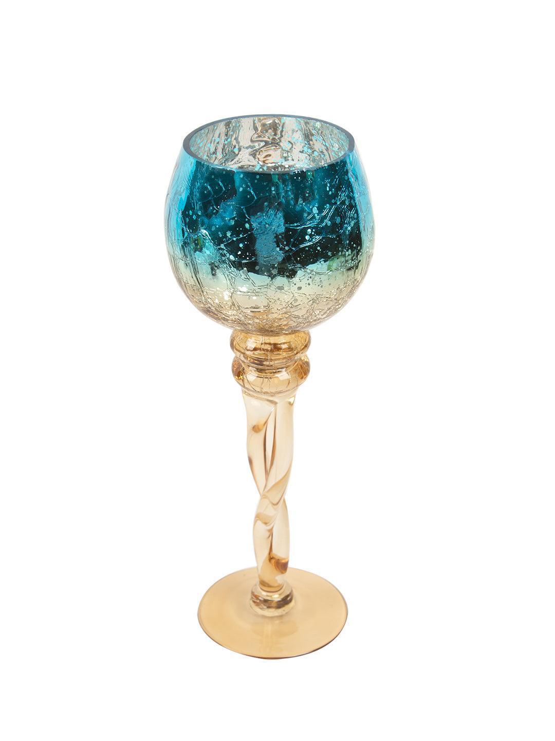 Decorative Skyblue Tined Glass Candlestick Holder - MARKET 99