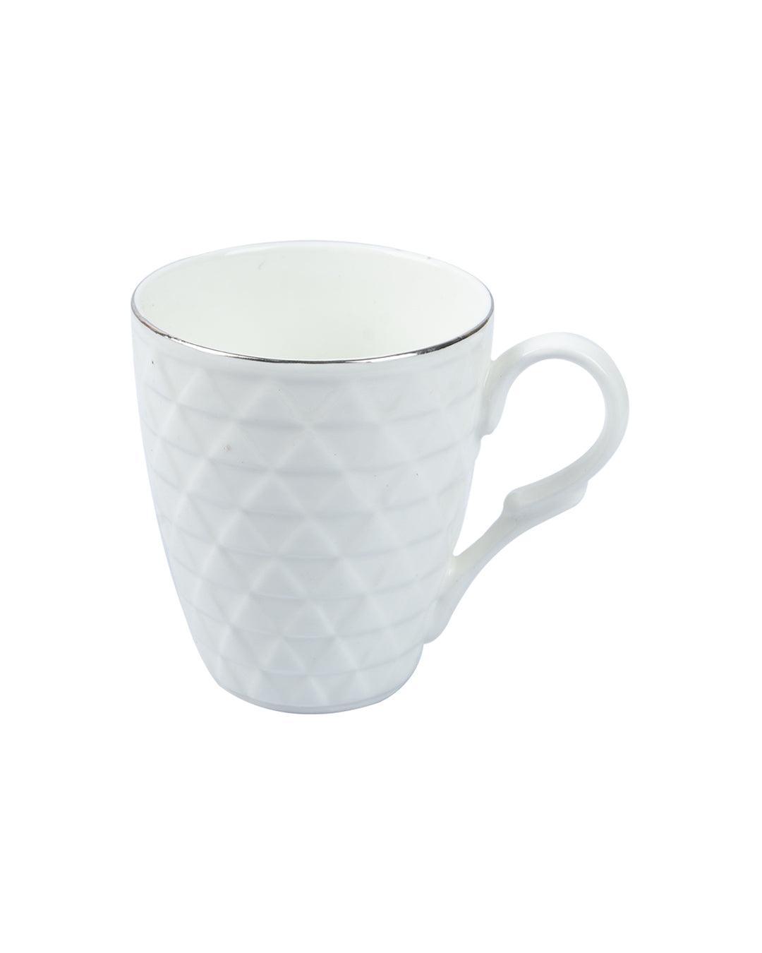 Diamond Textured Ceramic Coffee Mug With Golden Ring Corner (Cream White, 330 mL) - MARKET 99