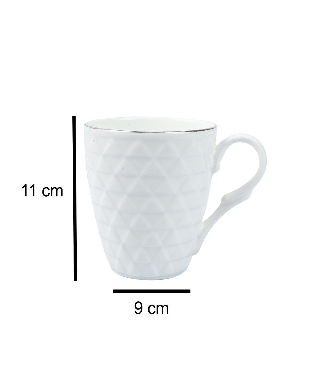 Diamond Textured Ceramic Coffee Mug With Golden Ring Corner (Cream White, 330 mL) - MARKET 99
