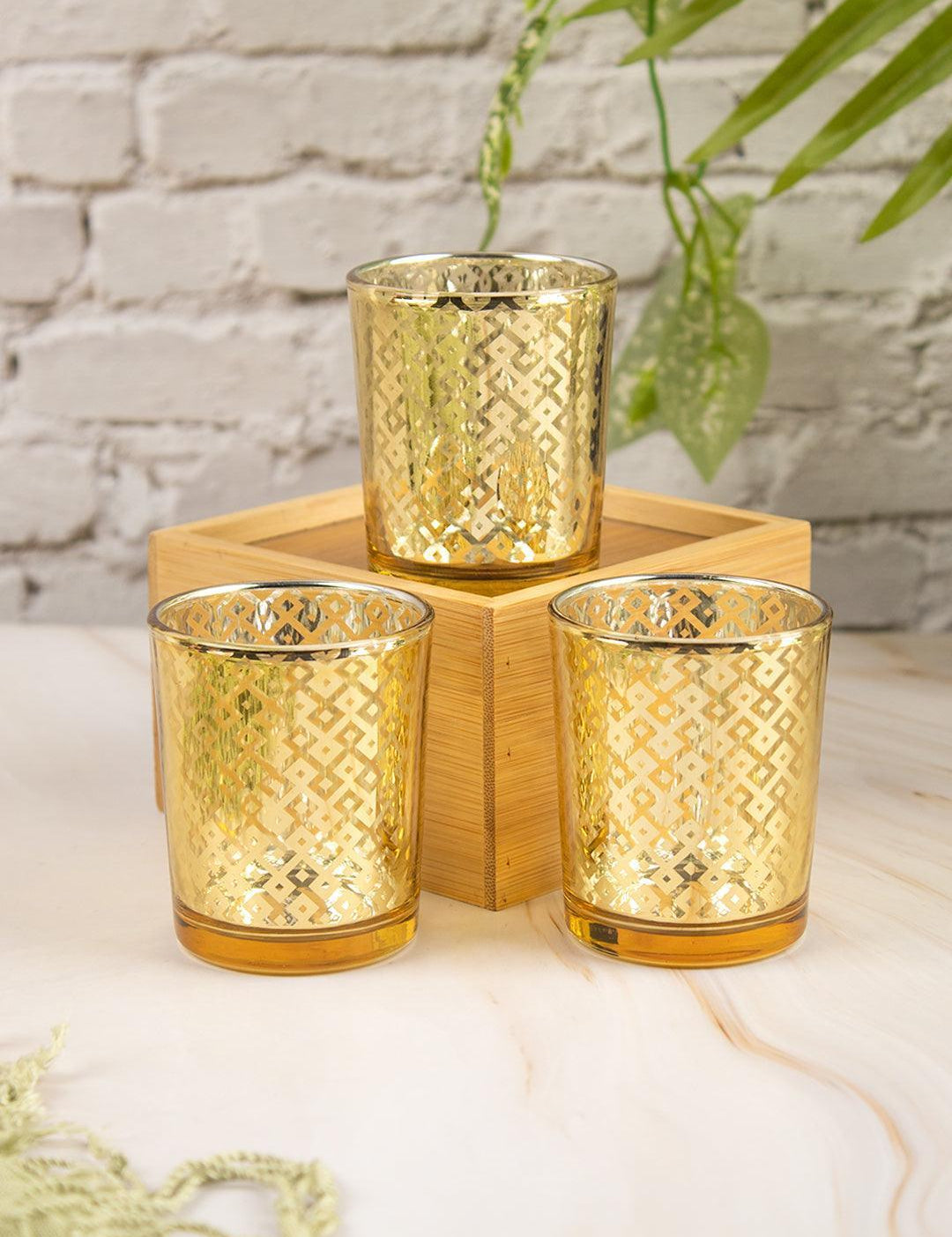 Diwali Home Decoration Tealight Candle Votive Holders Pack Of 3 Pcs - MARKET 99