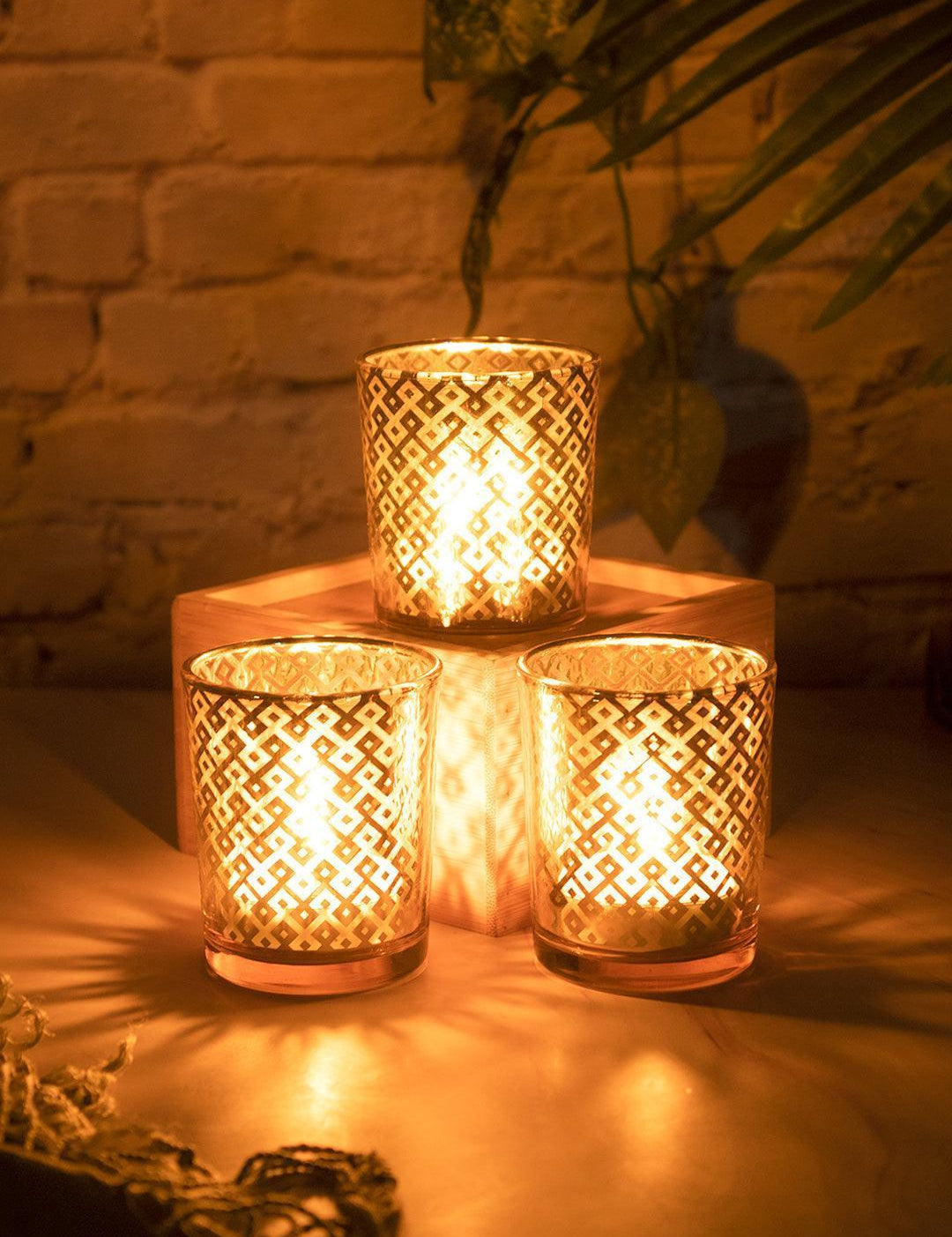 Diwali Home Decoration Tealight Candle Votive Holders Pack Of 3 Pcs - MARKET 99