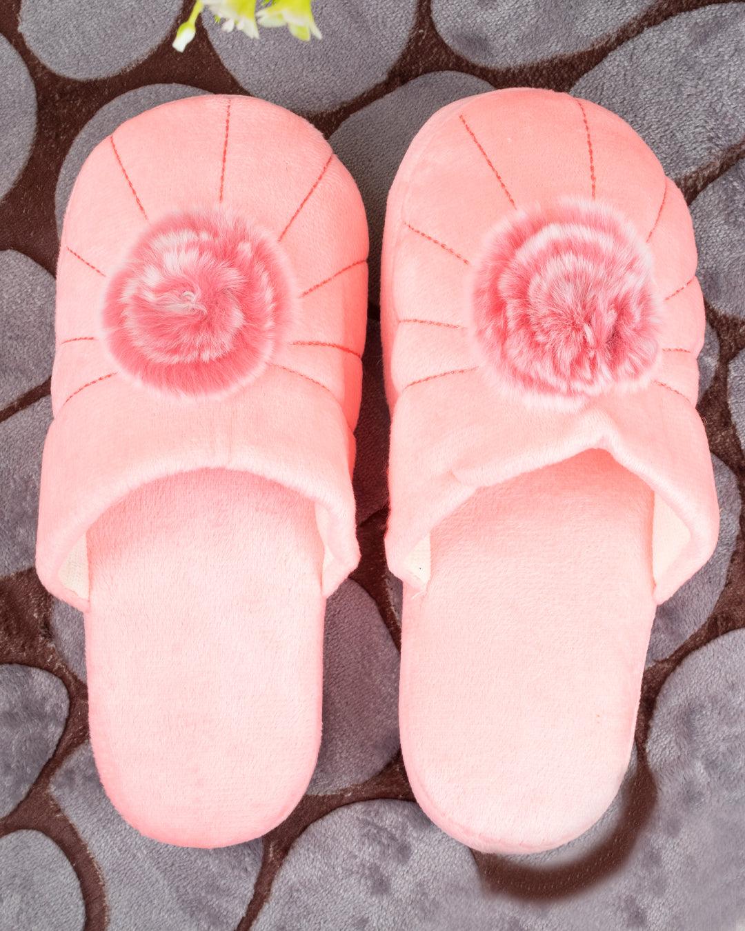 Pink fuzzy best sale house slippers