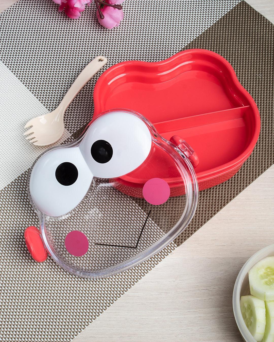 Double Layer Frog Shape Lunch Box for Kids With Spoon, Red, Plastic - MARKET 99