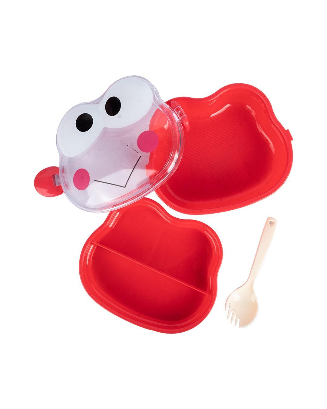 Double Layer Frog Shape Lunch Box for Kids With Spoon, Red, Plastic - MARKET 99