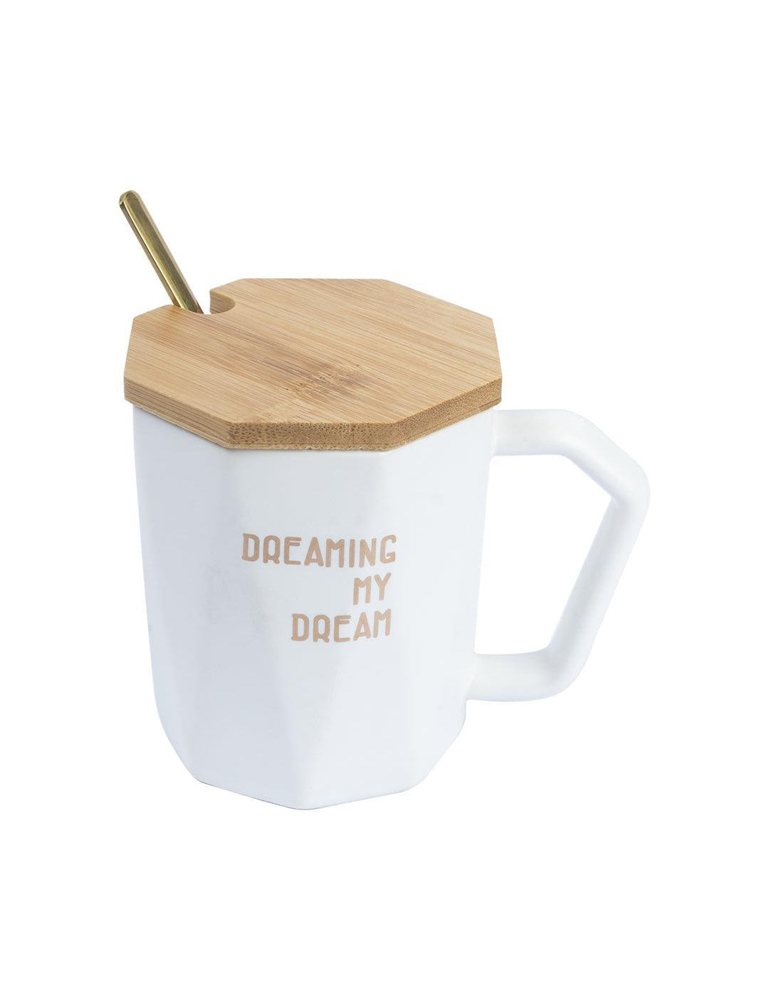DREAMING MY Dream' Coffee Mug With Lid - White, 320 Ml - MARKET 99