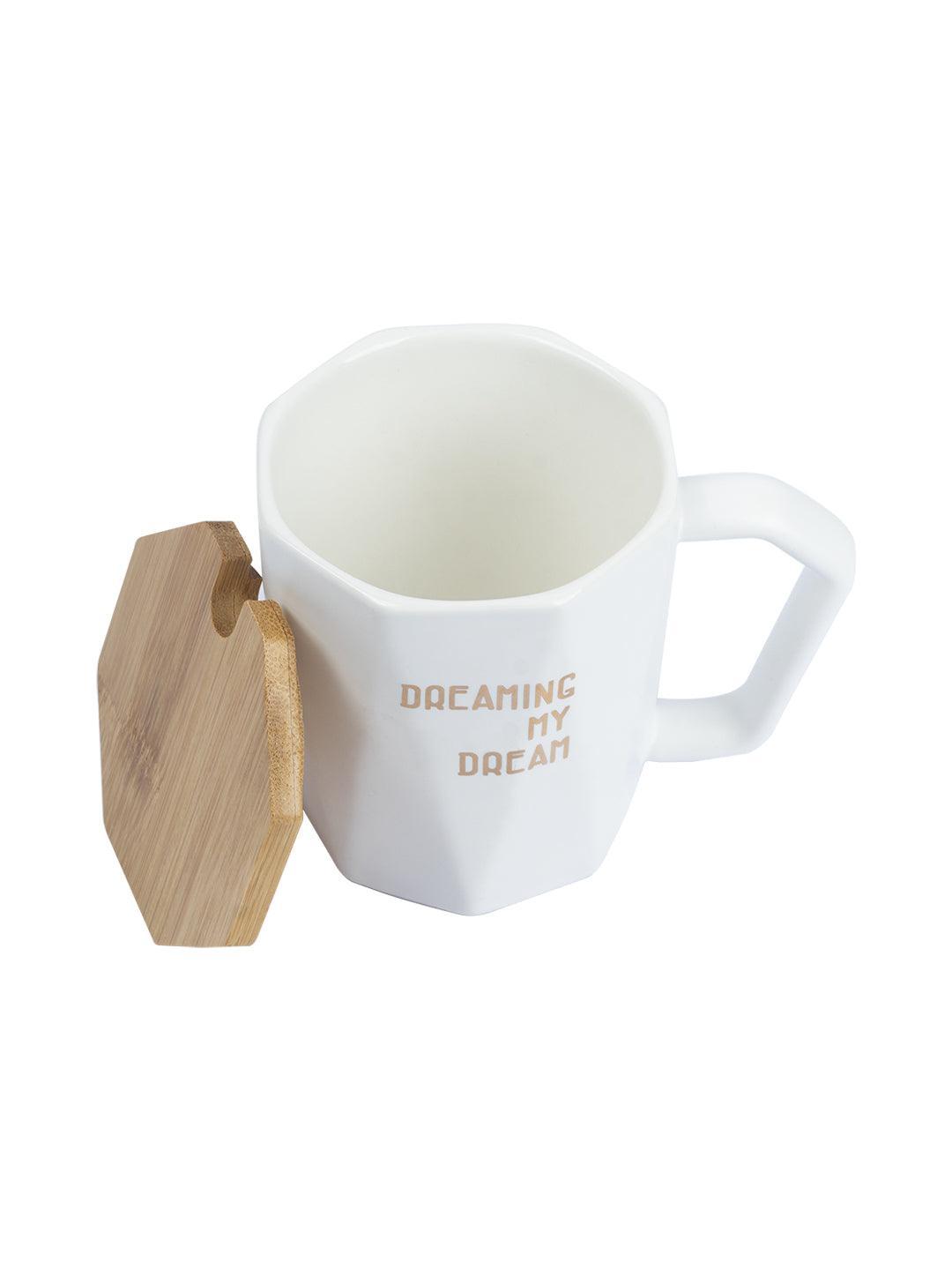 DREAMING MY Dream' Coffee Mug With Lid - White, 320 Ml - MARKET 99