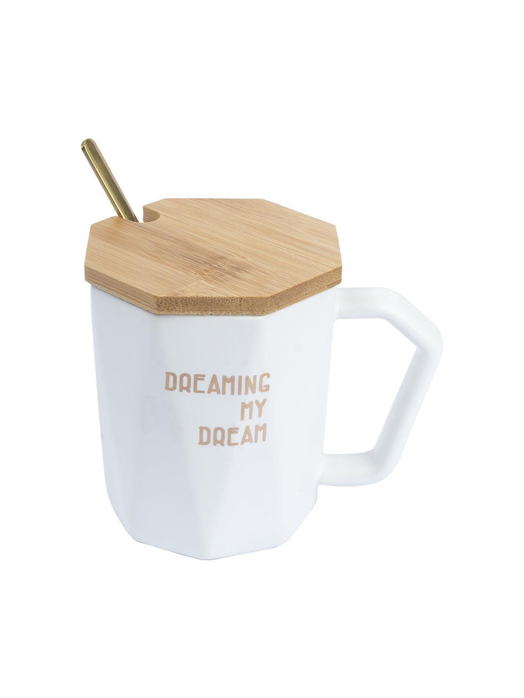 DREAMING MY Dream' Coffee Mug With Lid - White, 320 Ml - MARKET 99