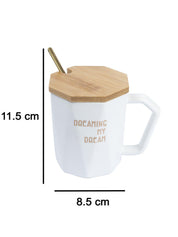 DREAMING MY Dream' Coffee Mug With Lid - White, 320 Ml - MARKET 99
