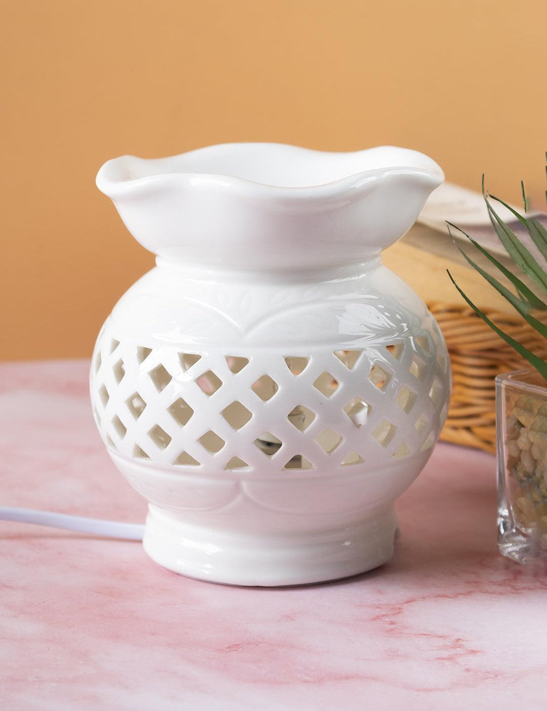 Electric Aroma Burner, Reed Diffuser, Essential Oil Diffuser, Ivory, Ceramic - MARKET 99