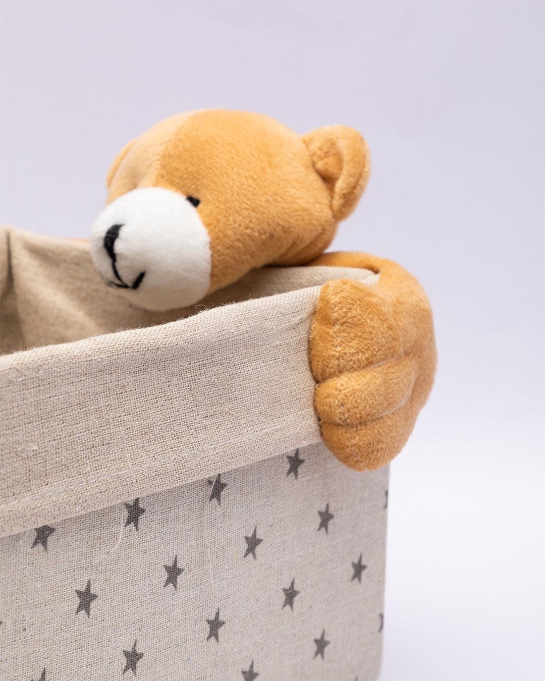 Fabric Toy Basket, for Home Storage, Teddy Bear, Brown, Paper & Fabric, Set of 2 - MARKET 99