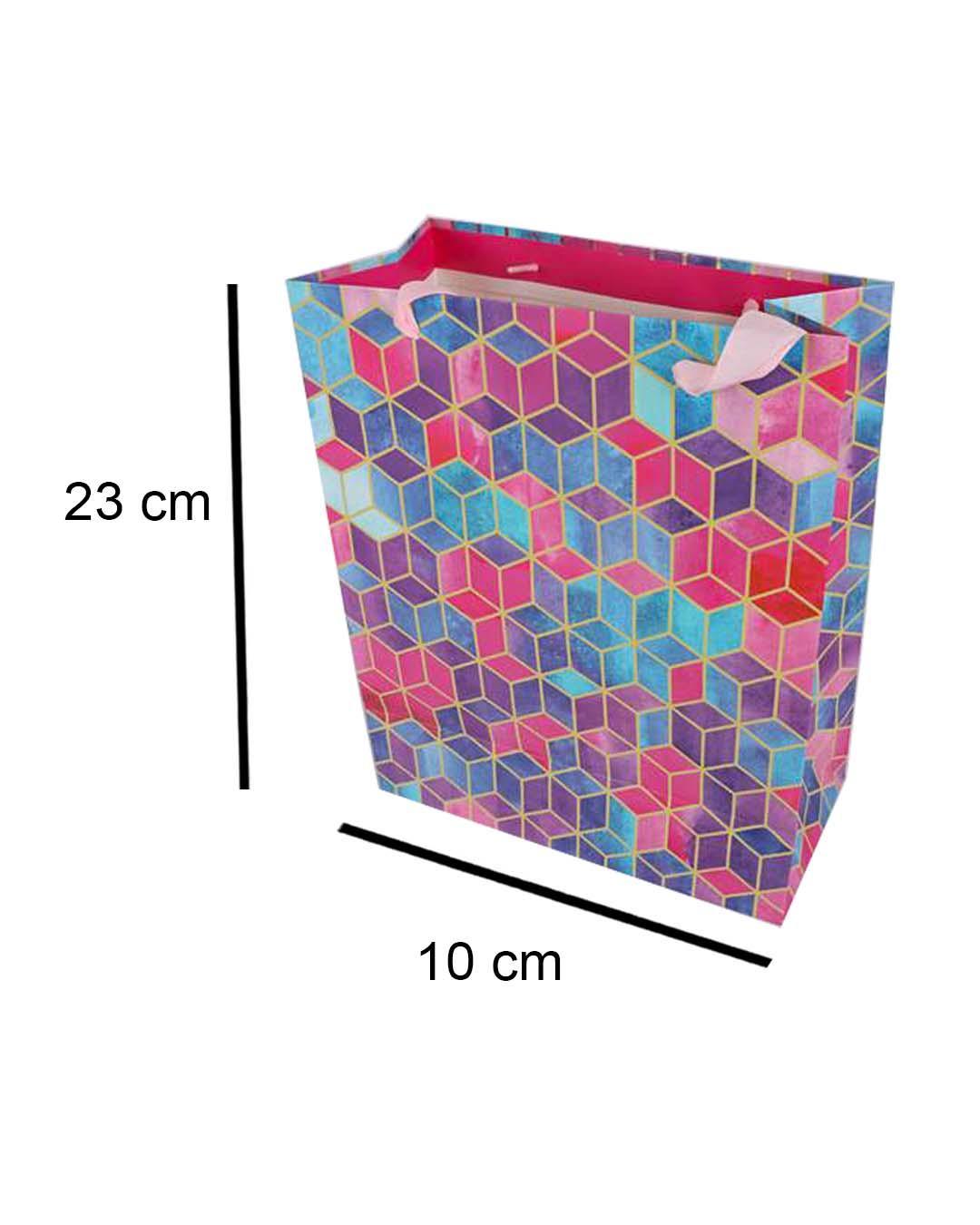 Gift Bag, 3D Tile Print, Small, Paper Bag, Multicolor, Paper, Set of 3 - MARKET 99